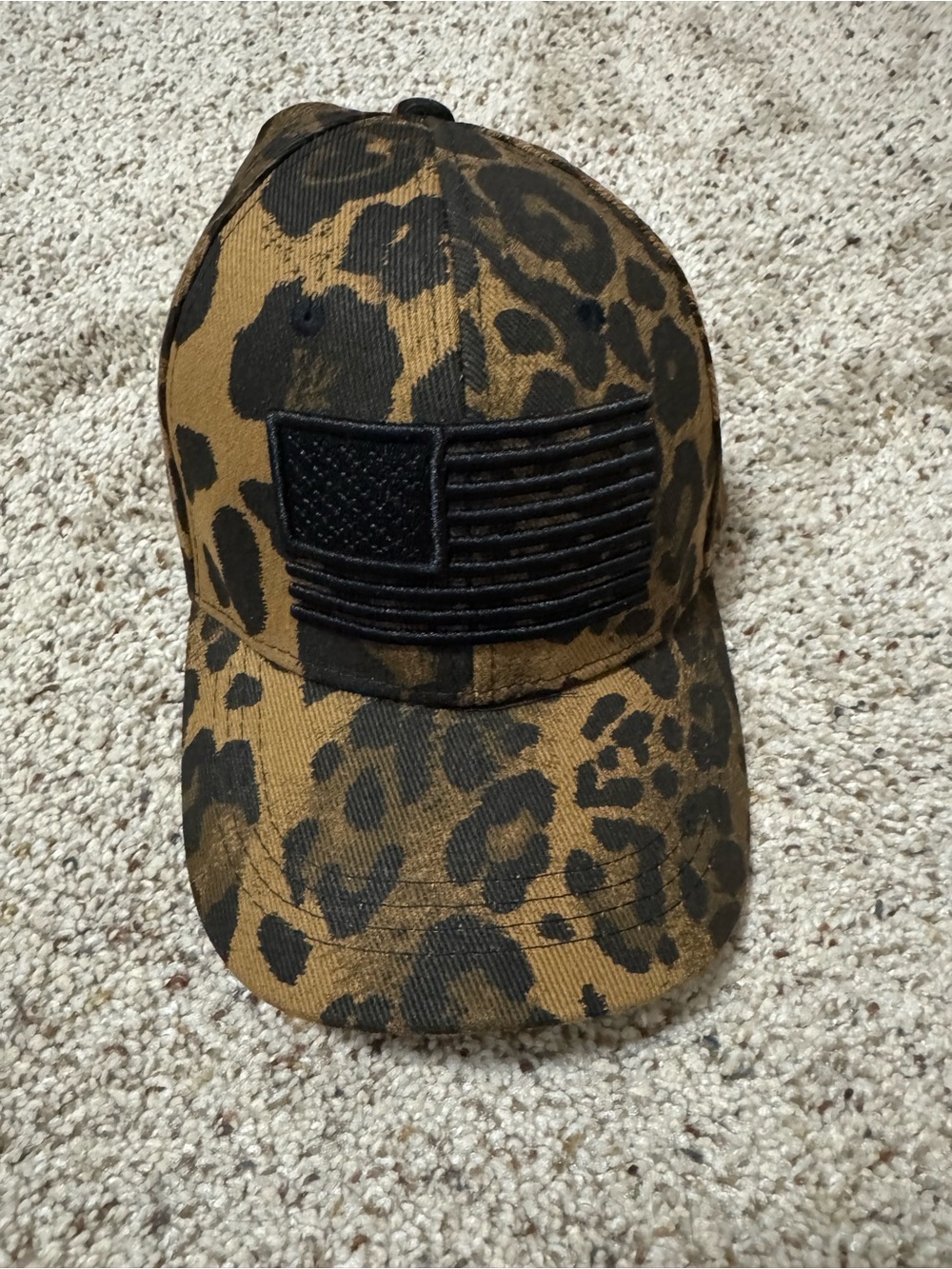 Leopard Print Baseball Cap with Black Flag Patch